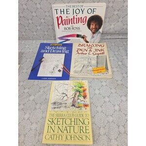 Bob Ross Joy of Painting Pen and Ink Sketching Nature Art Instruction Book Lot 4